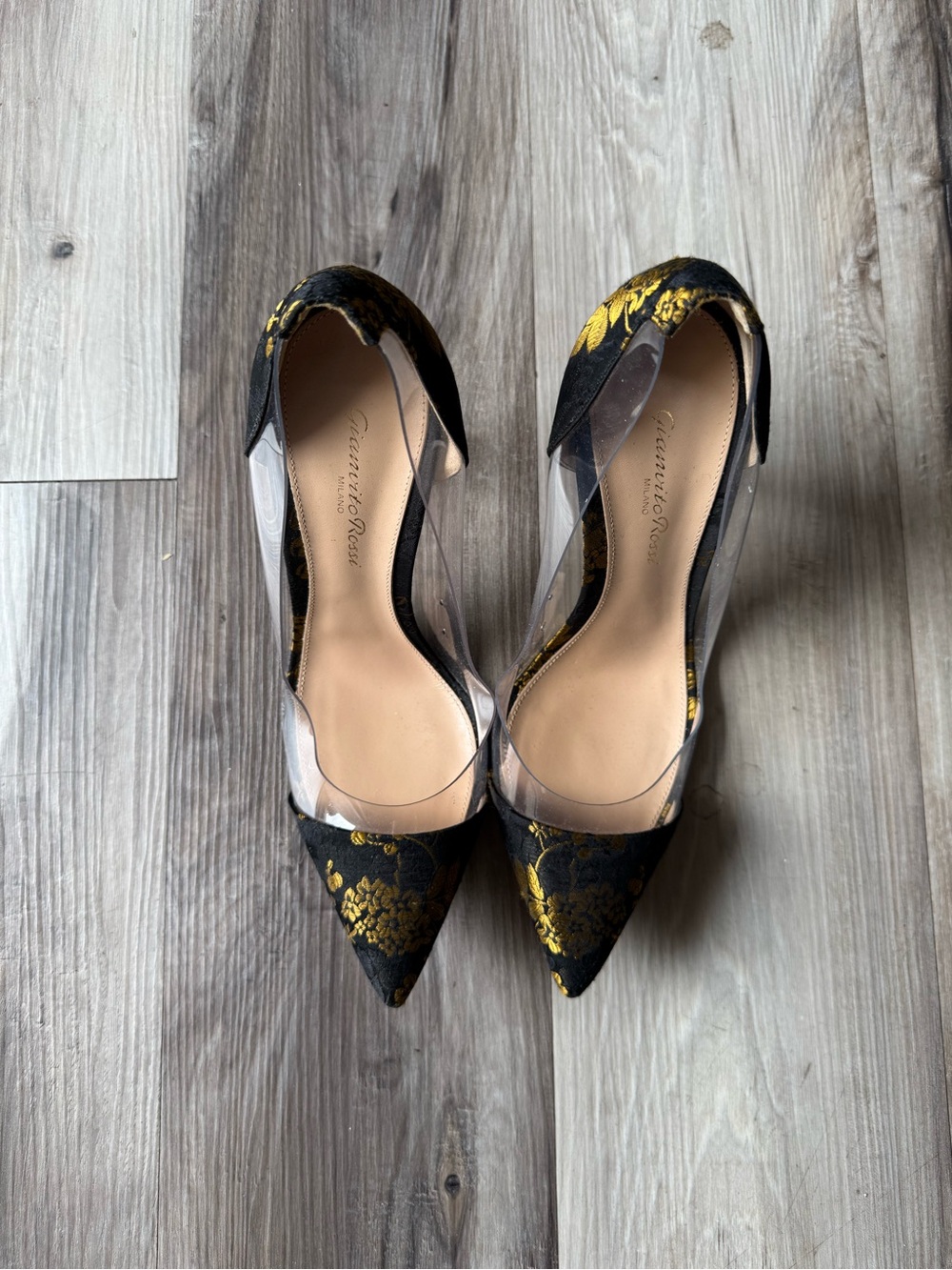 Gianvito Rossi Black & Gold Pointed D'Orsay Pump